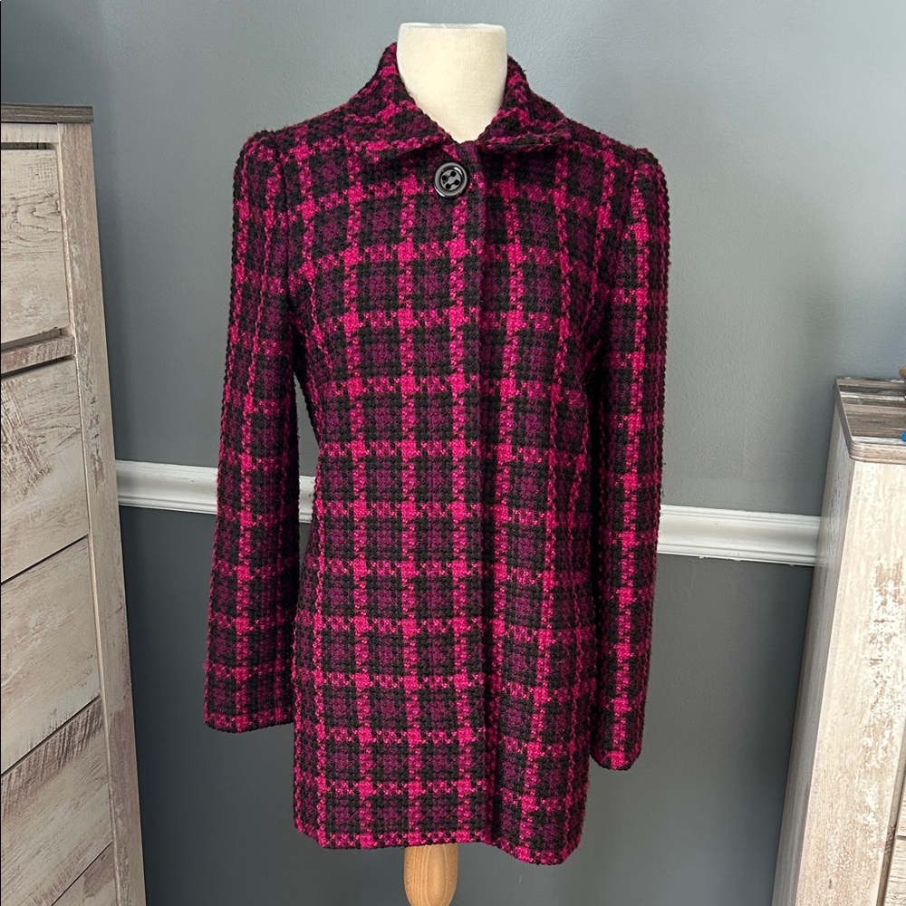 Fuchsia and Black Plaid Pea Coat Josephine ladies size 10 good previously worn